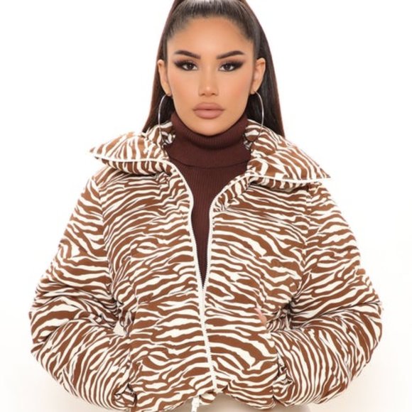 **NEVER WORN** Nothing On You Puffer Jacket - Brown/combo - Picture 1 of 1